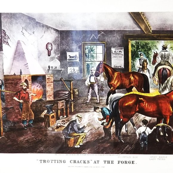"Trotting Cracks" At The Forge, Currier & Ives Colored Lithograph - Picture 2 of 8